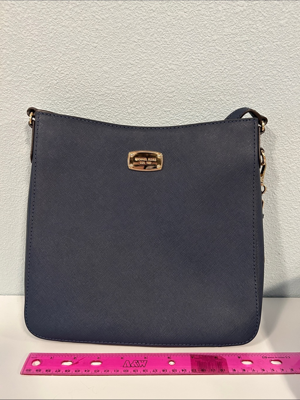 Michael Kors Navy Blue Saffiano Crossbody Bag with Gold Hardware